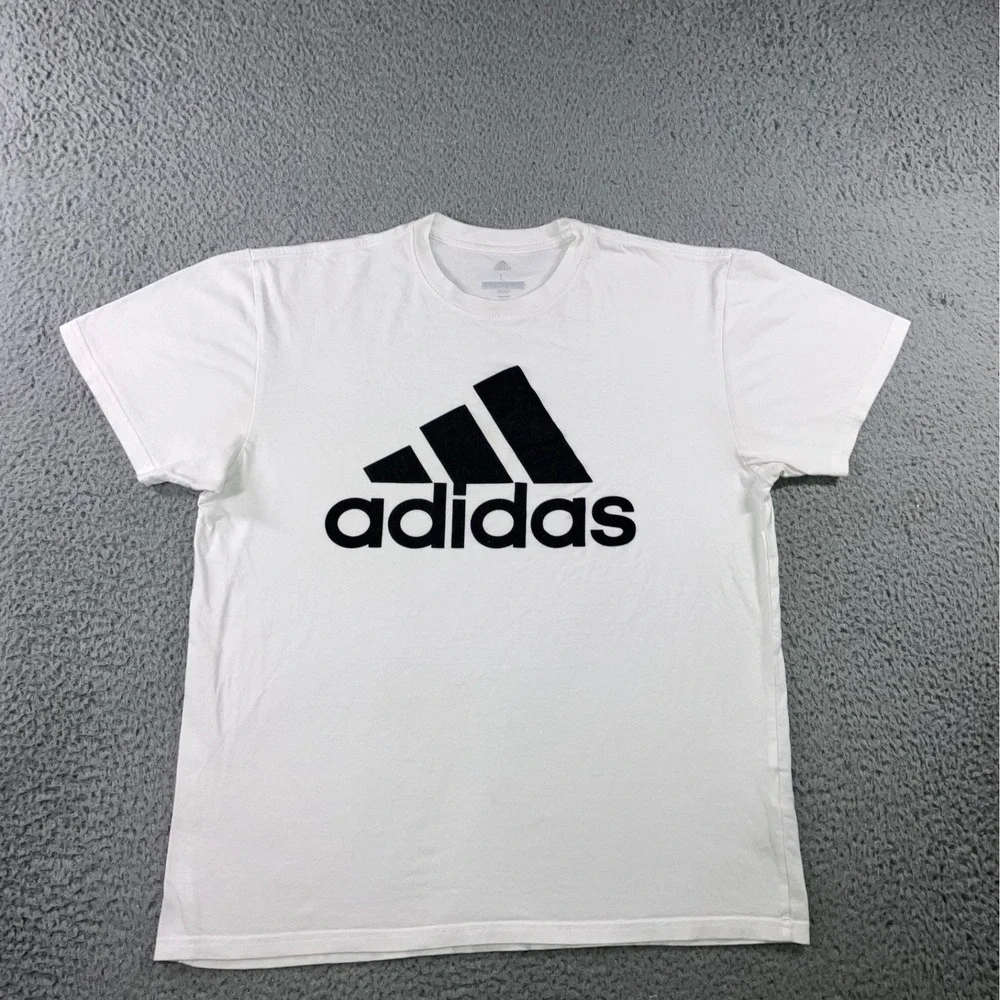 Adidas Golf Big Logo Graphic T-Shirt Mens L White Black Spellout Classic Cotton